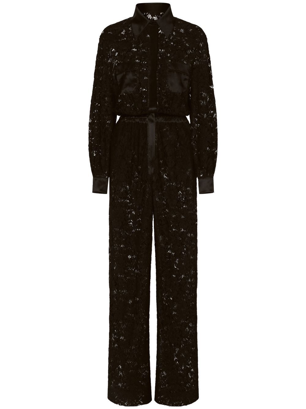 Dolce & Gabbana Lace-Trim Long-Sleeve Jumpsuit — Black