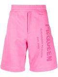 Alexander McQueen Logo-Print Cotton Shorts — Pink