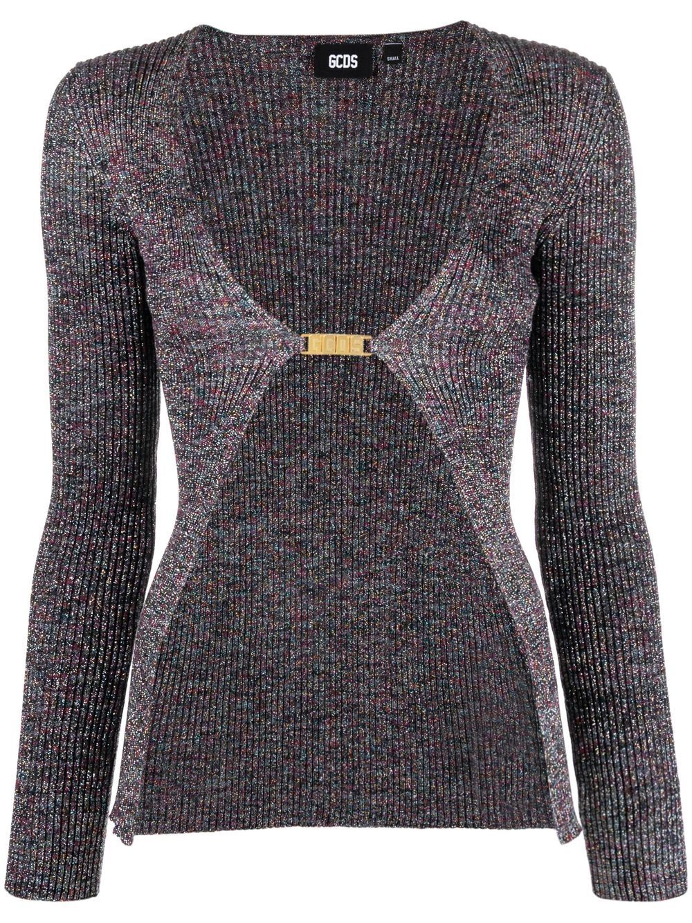 GCDS Glitter-Detailed Lurex Cardigan — Grey