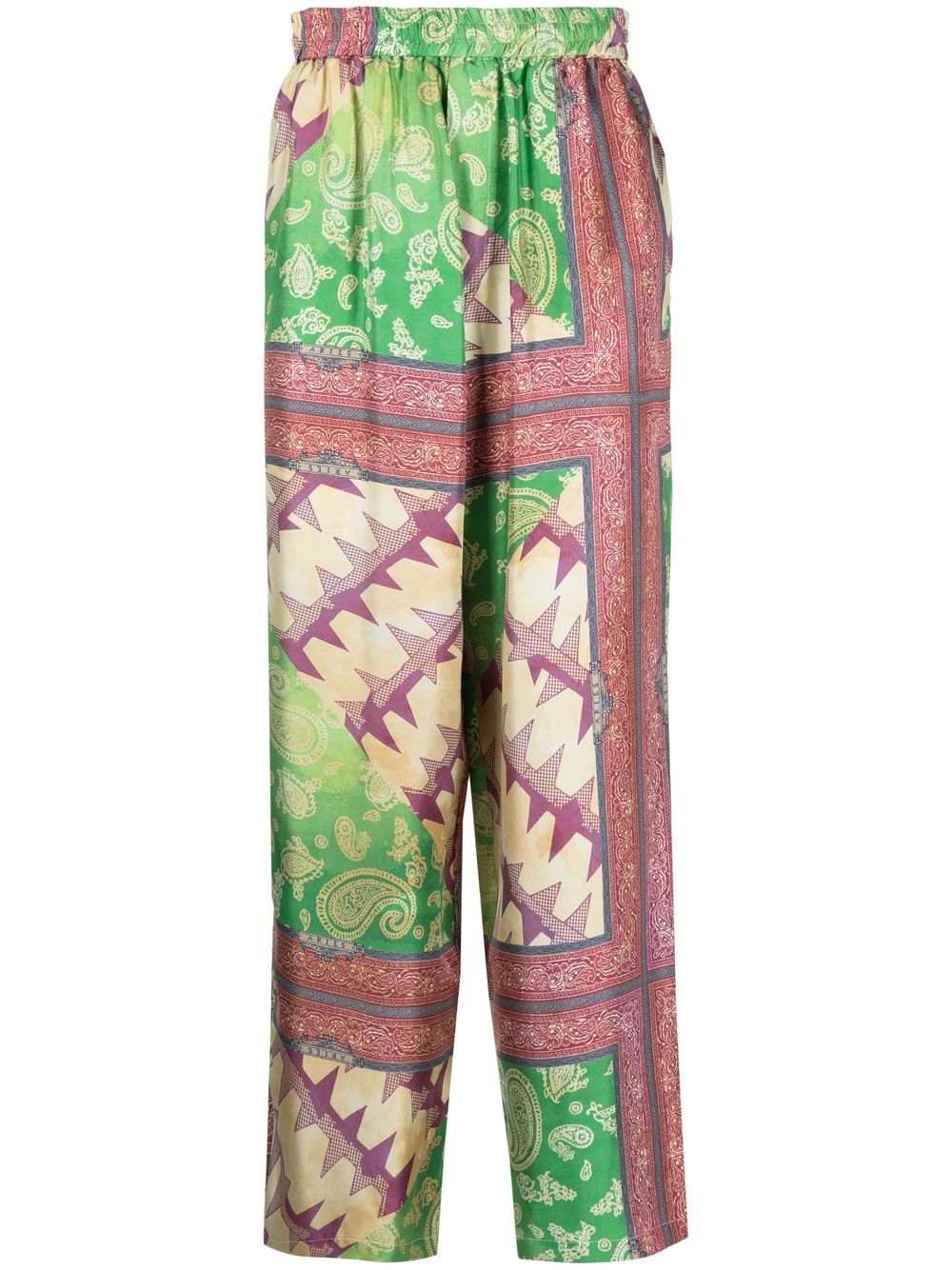 Aries Paisley-Print Silk Trousers — Green