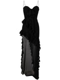 Alessandra Rich Ruffled Silk Georgette Evening Dress — Black