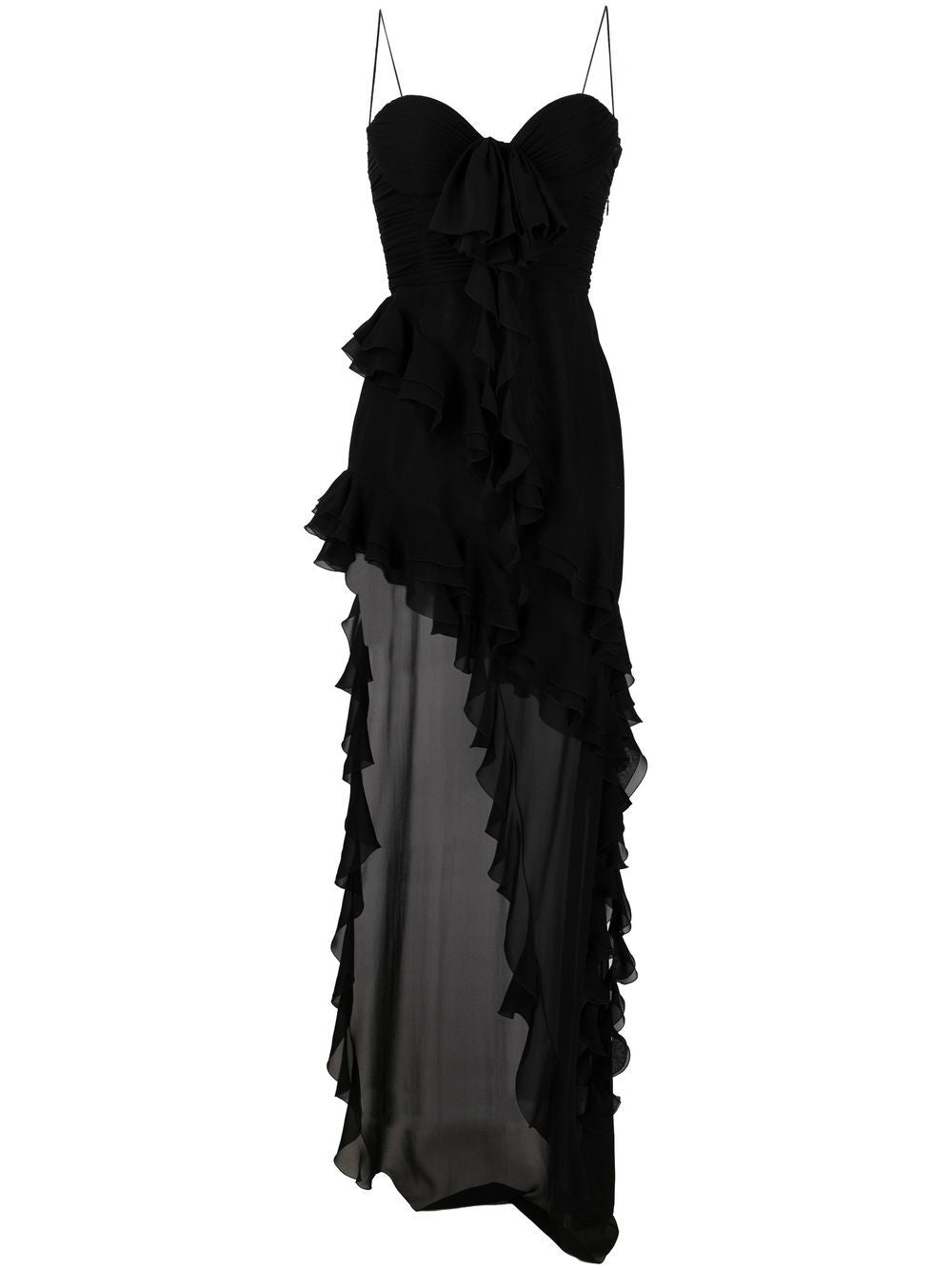 Alessandra Rich Ruffled Silk Georgette Evening Dress — Black