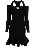 Alexander McQueen Ribbed-Knit Off-Shoulder Dress — Black