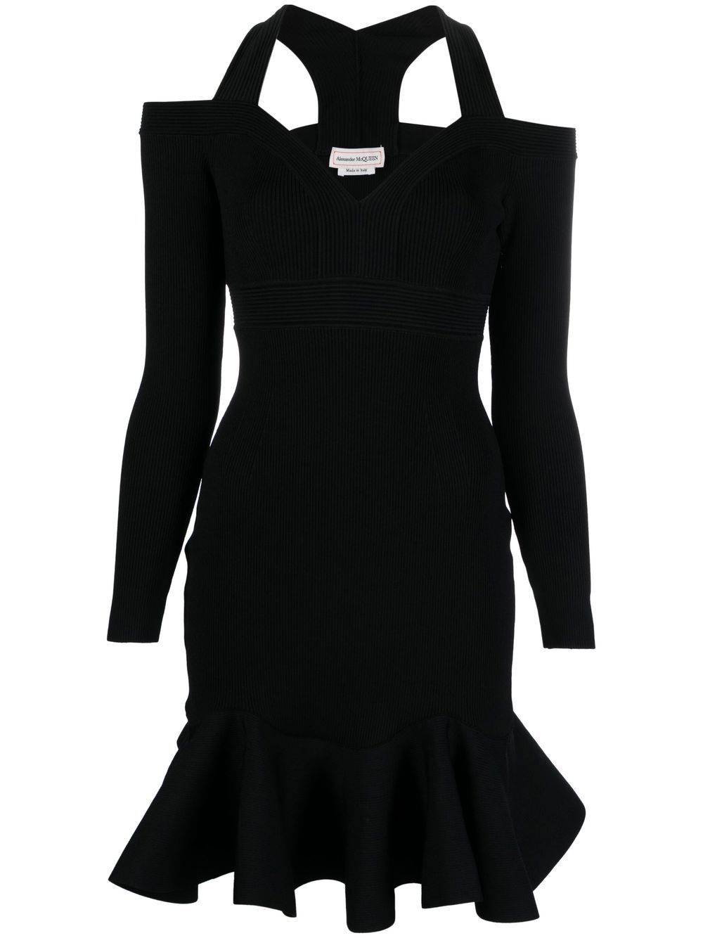 Alexander McQueen Ribbed-Knit Off-Shoulder Dress — Black
