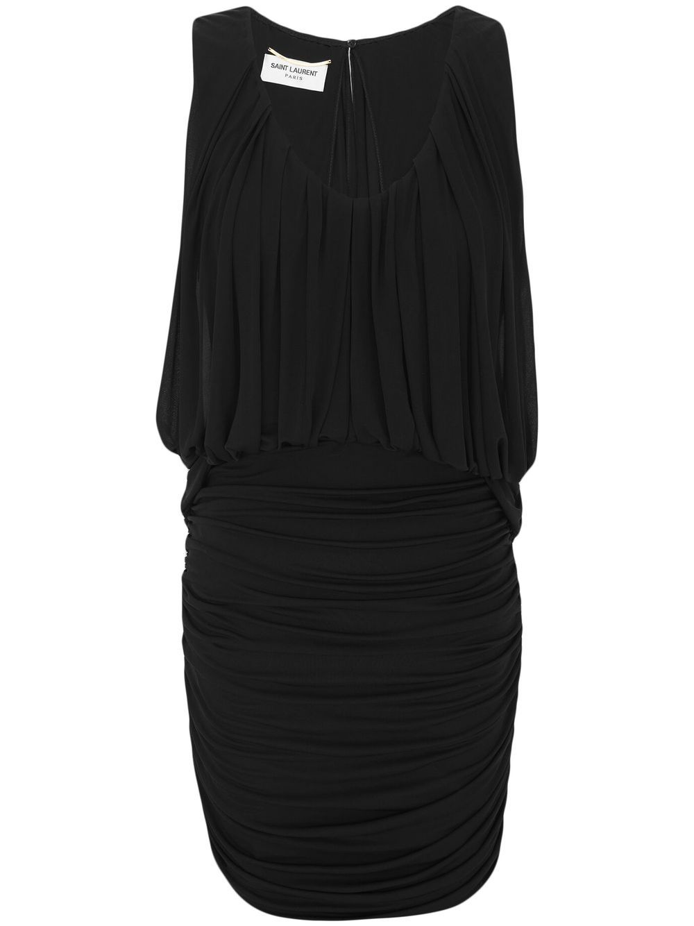 Saint Laurent Draped Ruched Jersey Minidress — Black