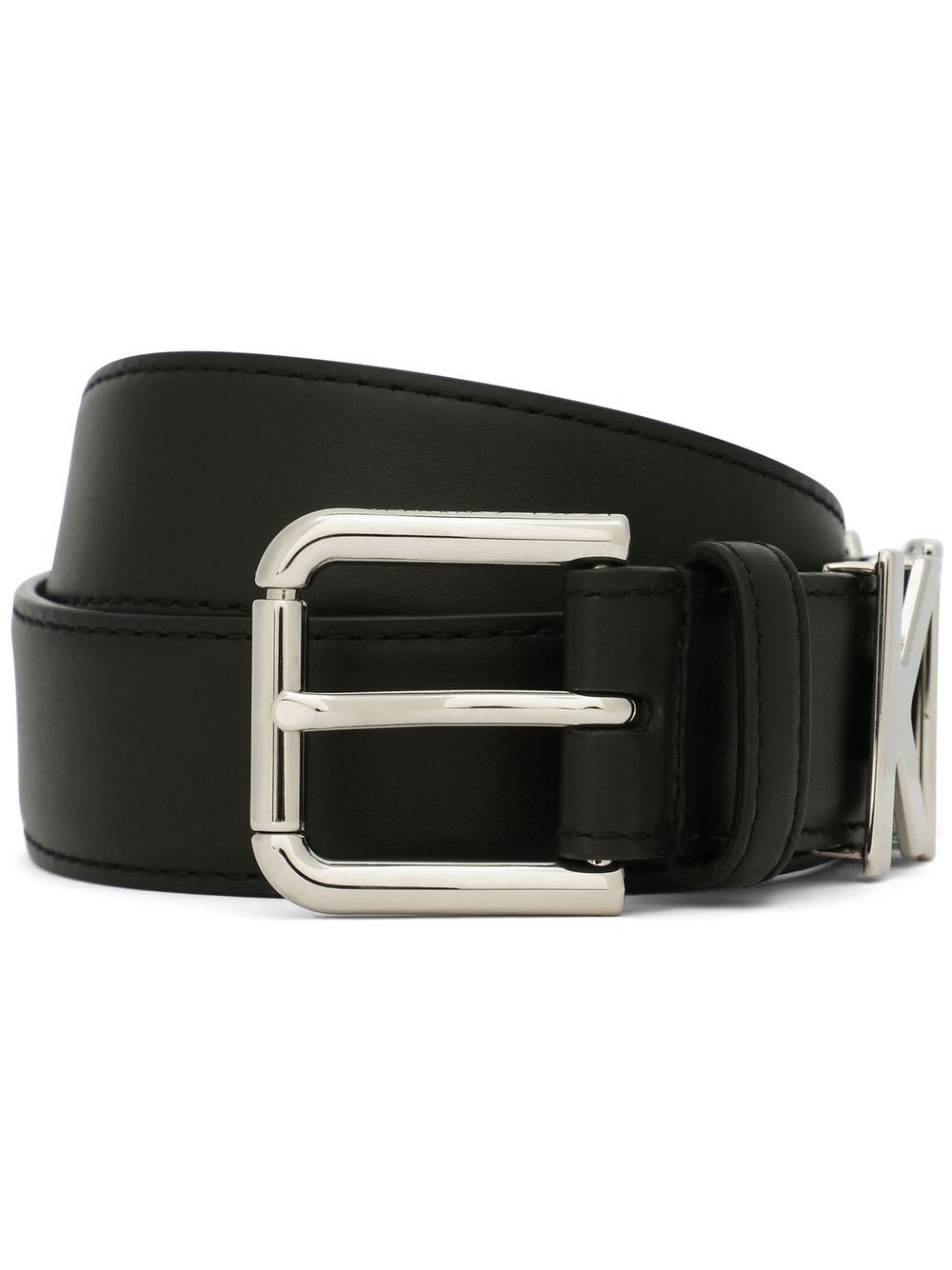 Dolce & Gabbana Logo-Plaque Leather Belt — Black