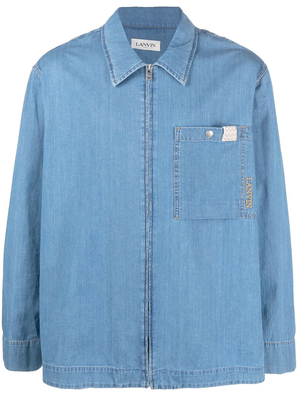 Lanvin Zip-Up Denim Shirt — Light Blue