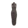 Magda Butrym Draped High-Neck Midi Dress — Gray