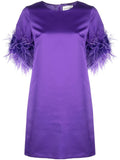 P.A.R.O.S.H. Ostrich-Feather Trim Satin Dress — Violet