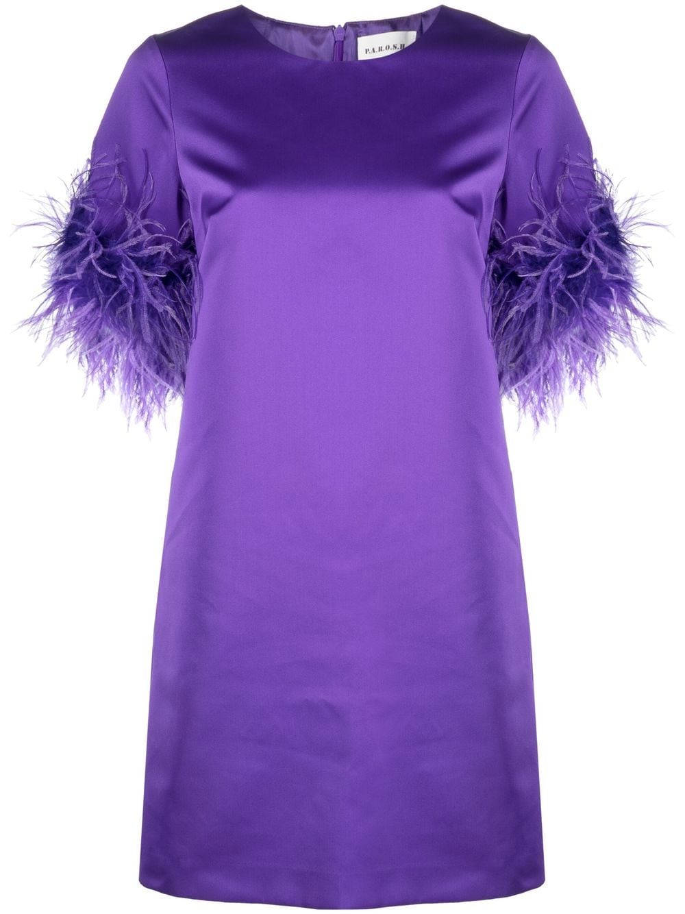 P.A.R.O.S.H. Ostrich-Feather Trim Satin Dress — Violet
