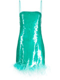 Giuseppe Di Morabito Sequinned Feather-Trimmed Minidress — Aqua