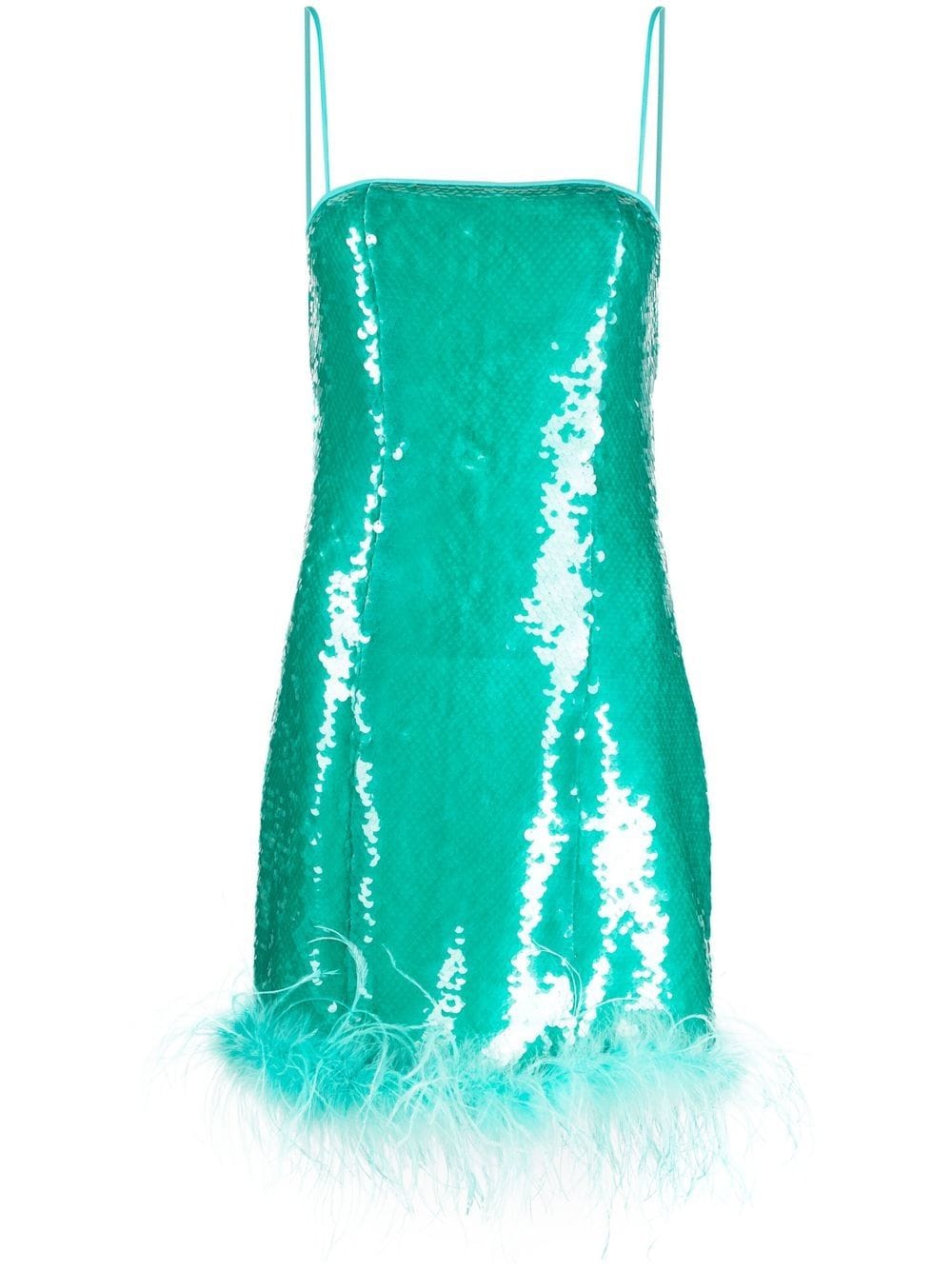 Giuseppe Di Morabito Sequinned Feather-Trimmed Minidress — Aqua