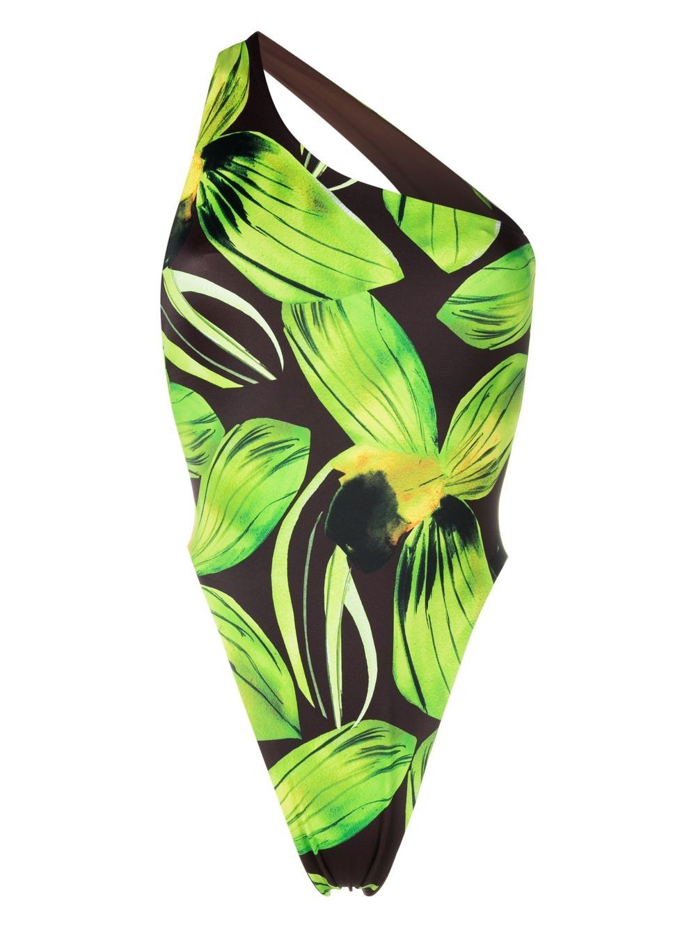 Louisa Ballou Asymmetric Cut-Out One-Shoulder Swimsuit — Brown