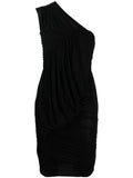 Rick Owens One-Shoulder Draped Dress — Black