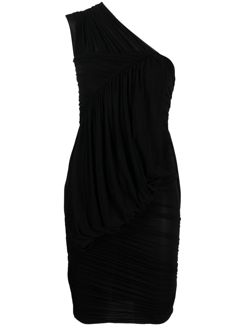 Rick Owens One-Shoulder Draped Dress — Black