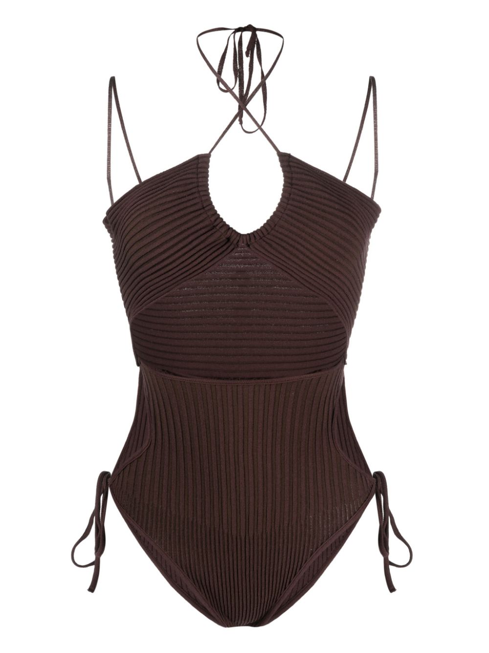 AndreĀdamo Ribbed-Knit Halterneck Bodysuit — Brown