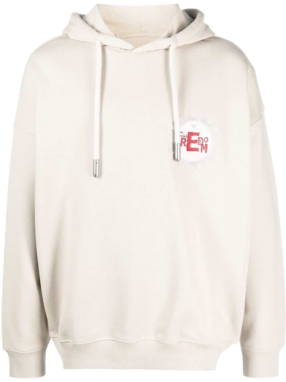 Emporio Armani Embroidered-Logo Cotton Hoodie — Beige