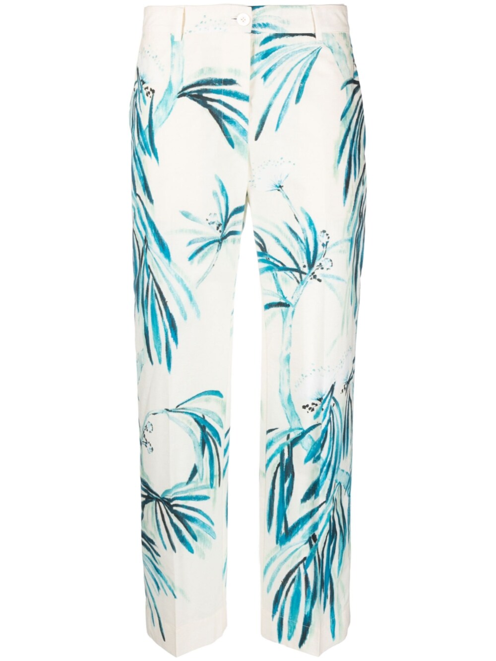 F.R.S . Leaf-Print Cotton Trousers — Ivory