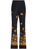 Etro Paisley-Print Silk Trousers — Black