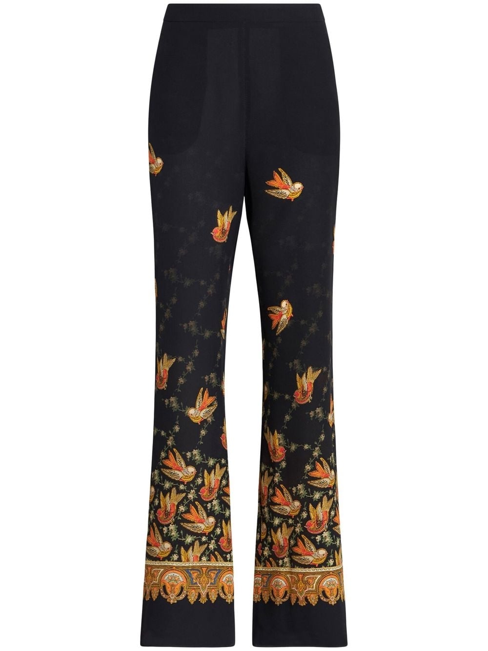 Etro Paisley-Print Silk Trousers — Black
