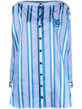 Etro Vertical-Stripe Silk Shirt Dress — Blue