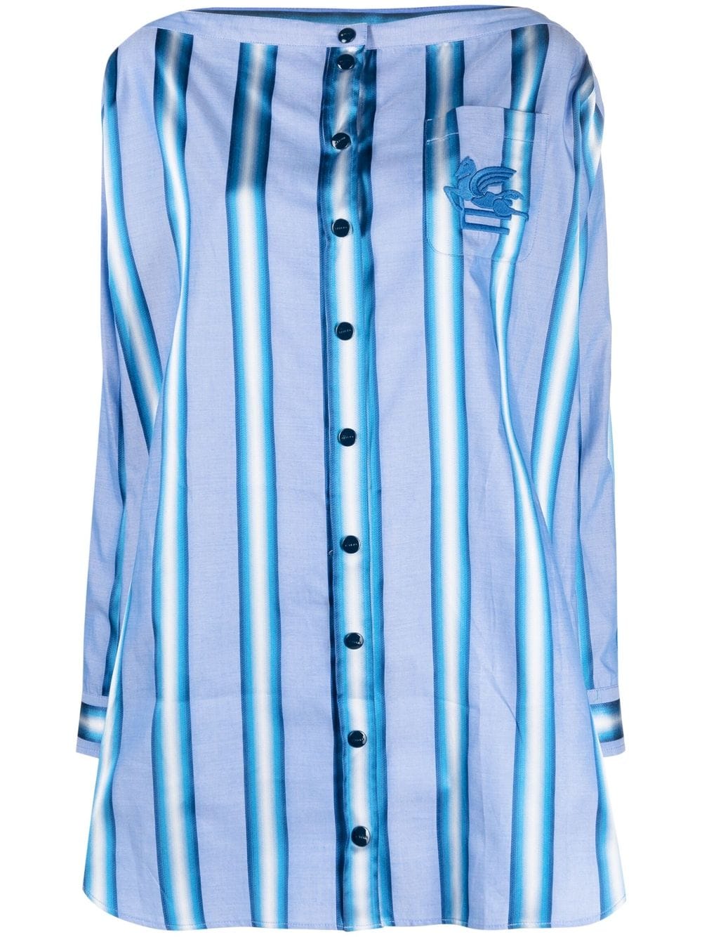 Etro Vertical-Stripe Silk Shirt Dress — Blue