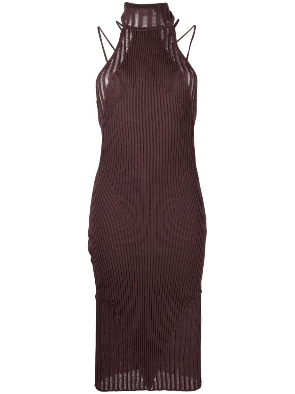 AndreĀdamo Ribbed Knit Halterneck Dress — Brown