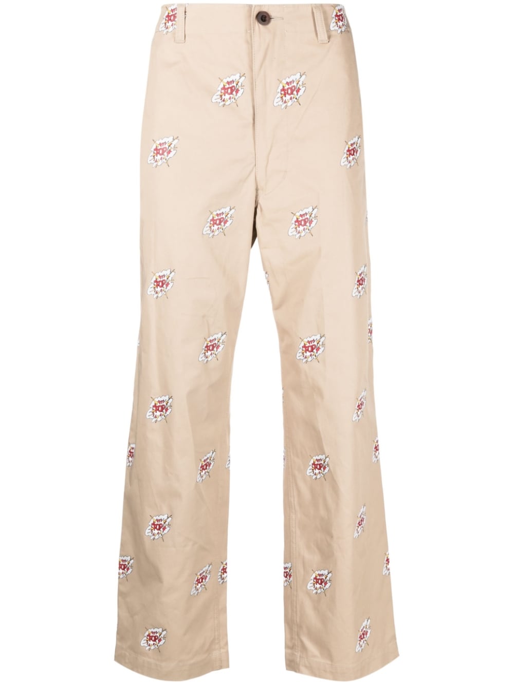 Junya Watanabe Cartoon-Print Cotton Trousers — Beige