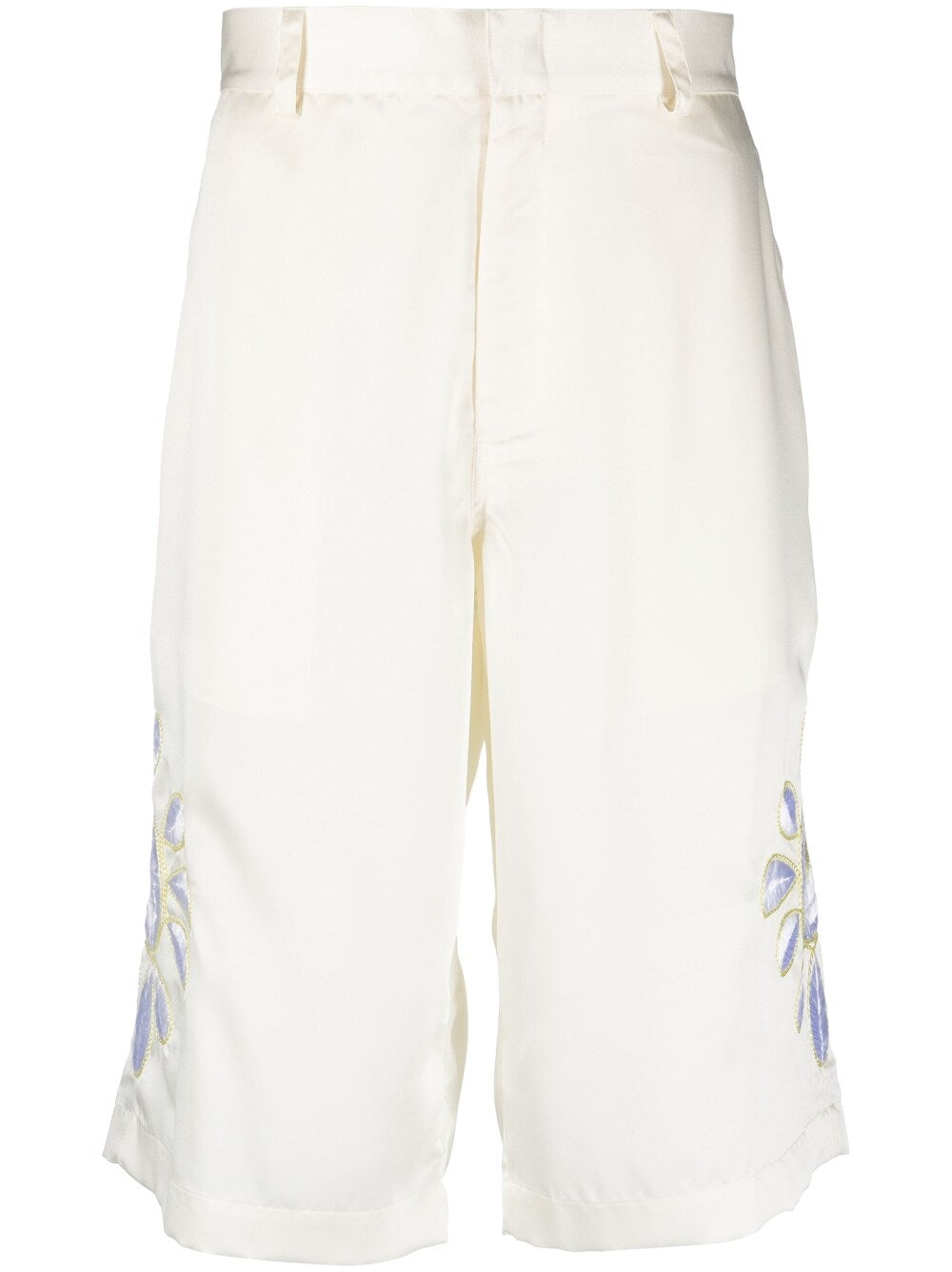 Bluemarble Embroidered Satin Shorts — Cream