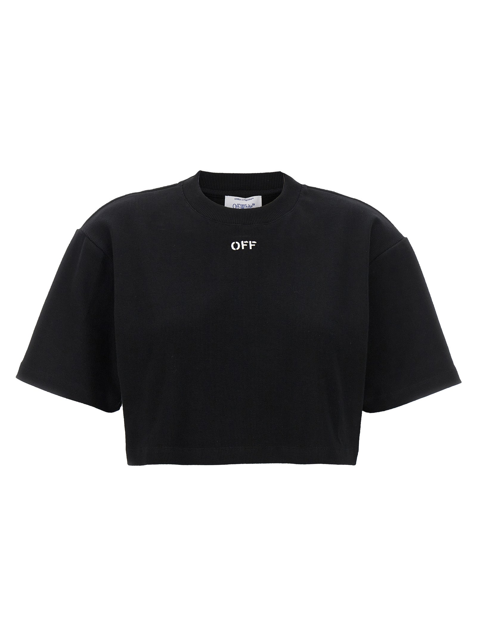 Off-White Logo-Embroidered Ribbed Cotton T-Shirt — Black