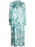 F.R.S . Printed Silk Shirt Dress — Teal