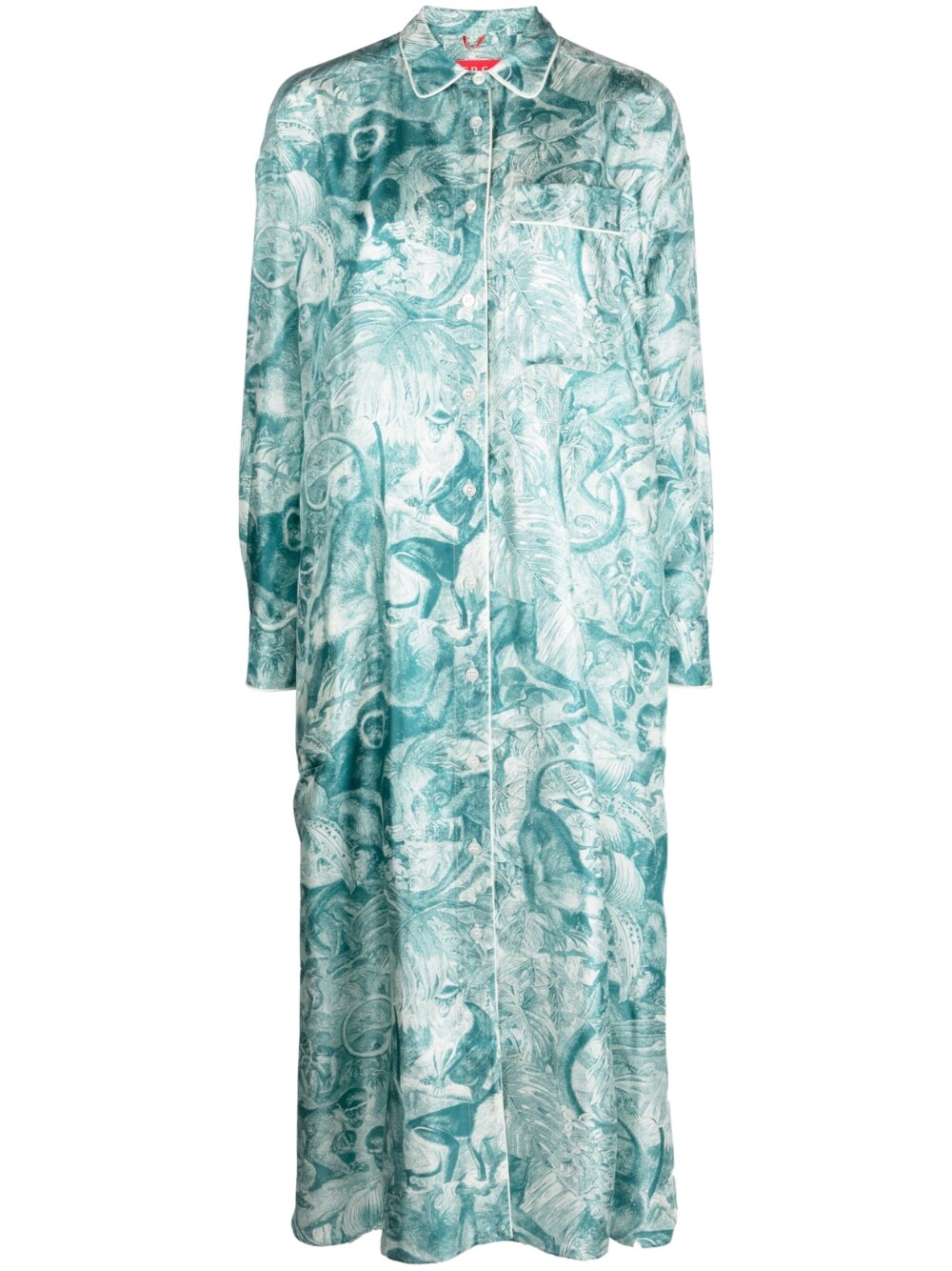 F.R.S . Printed Silk Shirt Dress — Teal