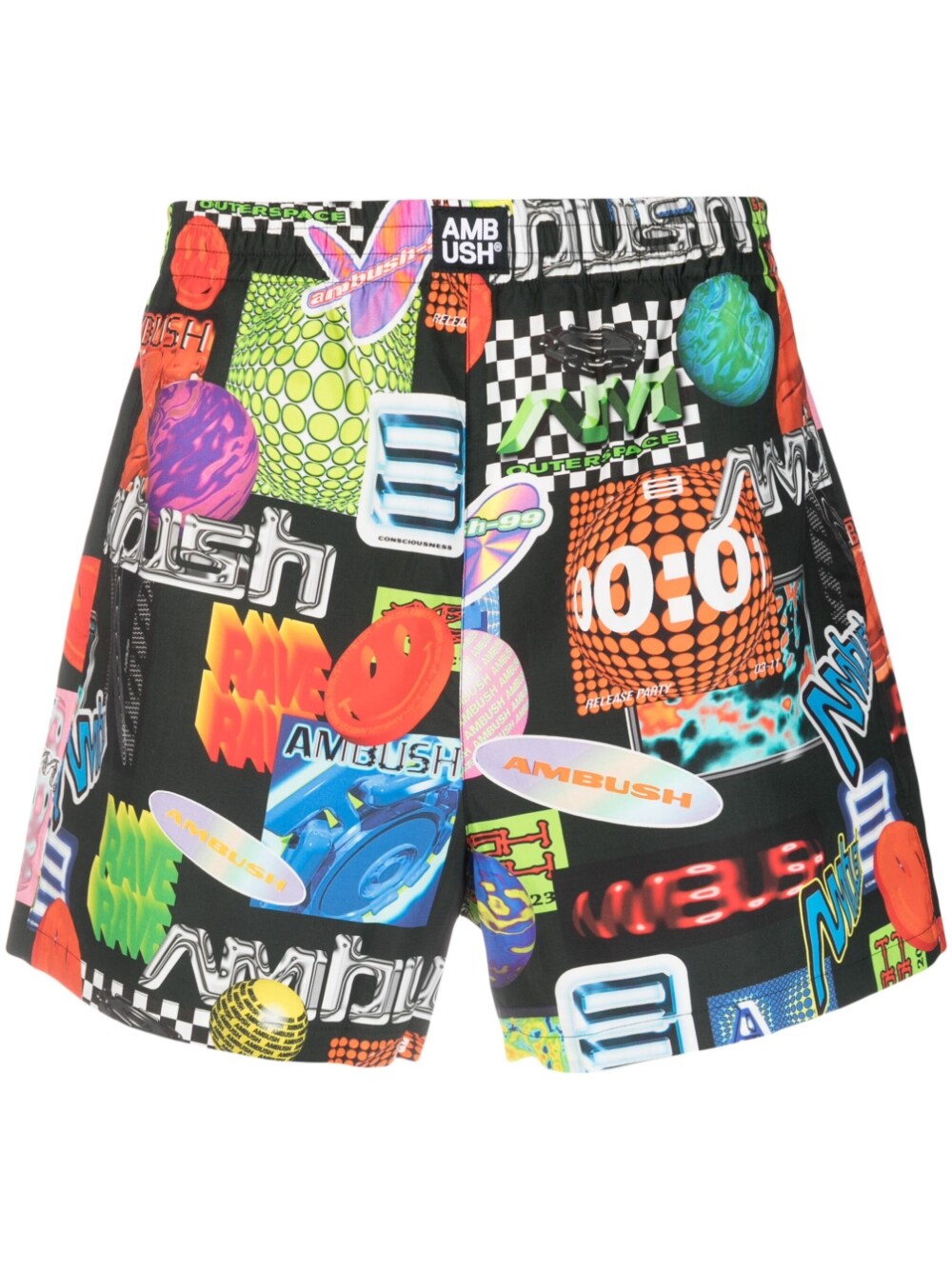 Ambush All-Over Graphic Print Shorts — Black
