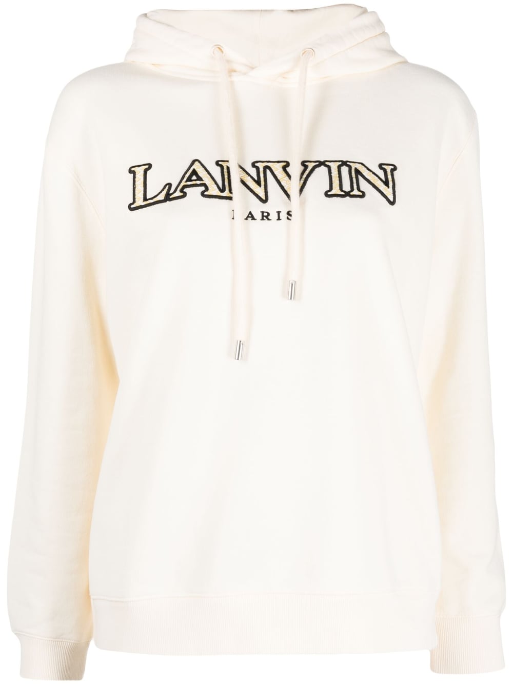 Lanvin Logo-Embroidered Cotton Hoodie — Cream