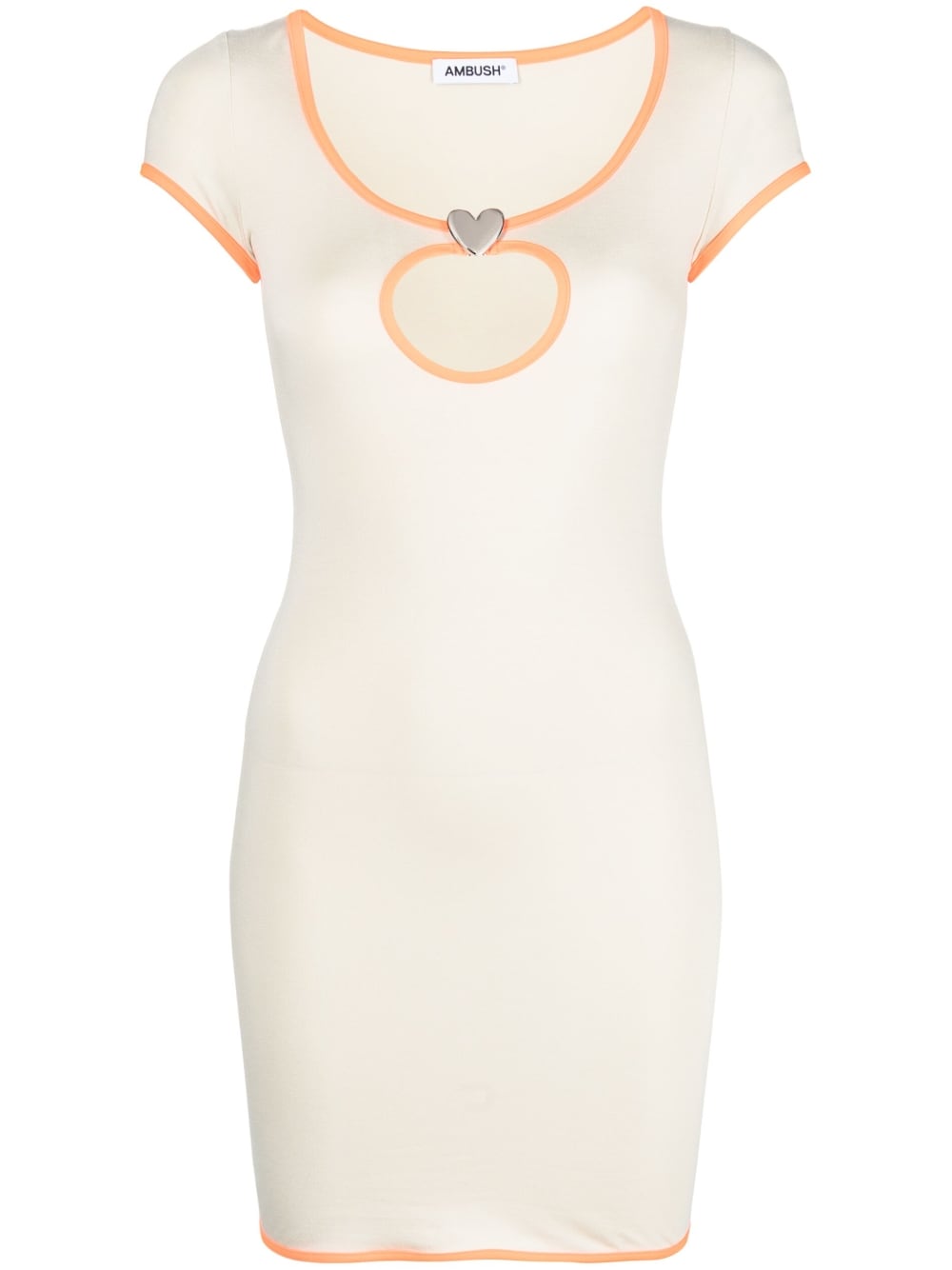 Ambush Cut-Out Heart Charm Mini Dress — Beige