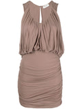 Saint Laurent Draped Ruched Minidress — Taupe