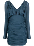 Saint Laurent Draped V-Neck Dress — Teal