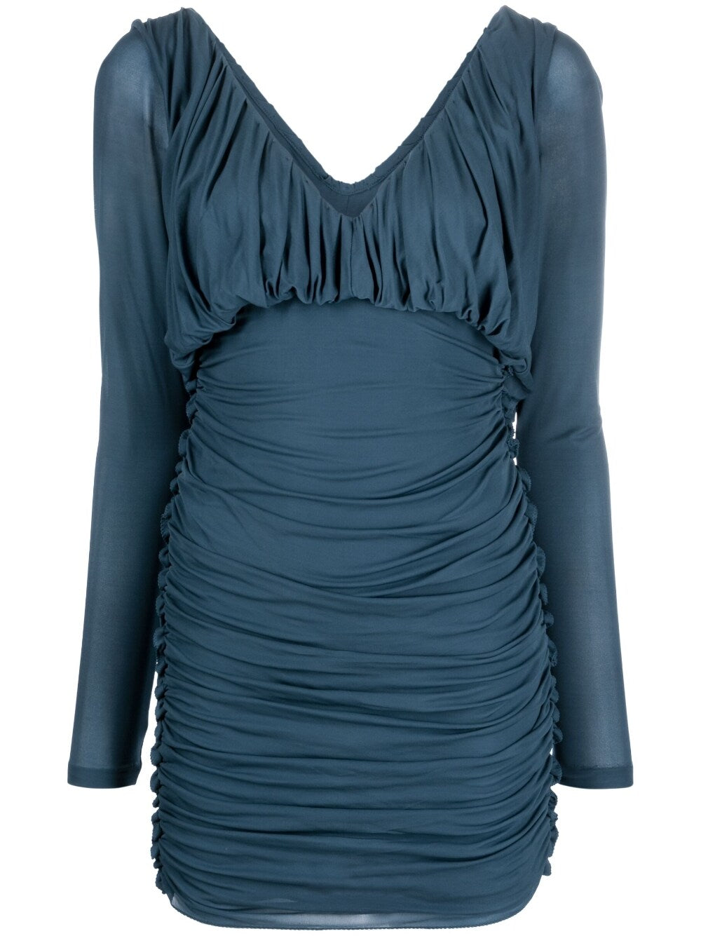 Saint Laurent Draped V-Neck Dress — Teal