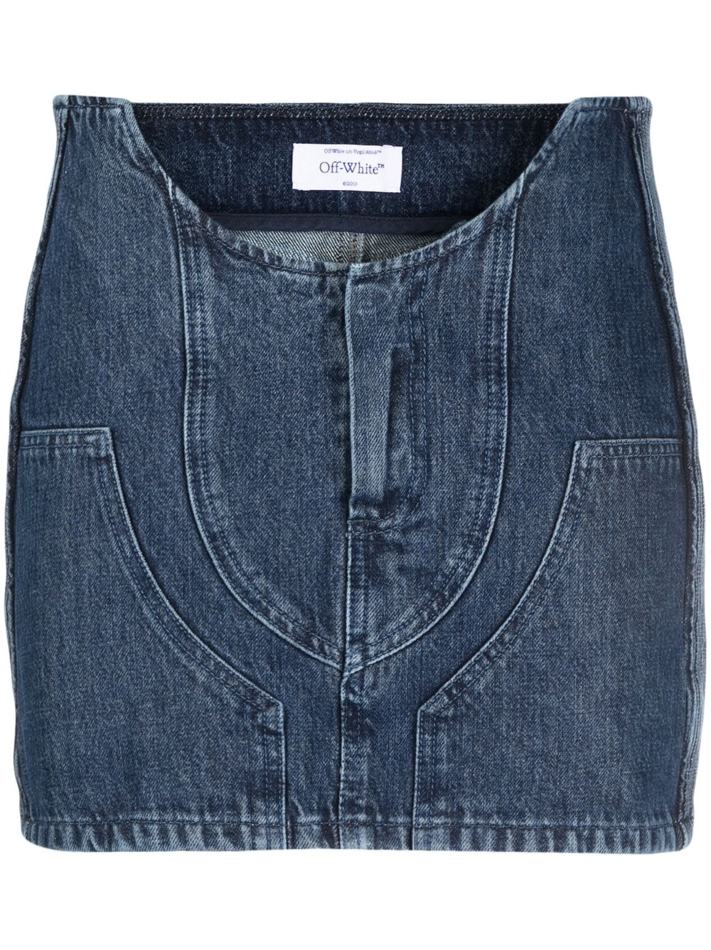 Off White Cut-Out Denim Mini Skirt — Blue