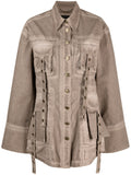 Blumarine Eyelet-Detailed Denim Jacket — Beige