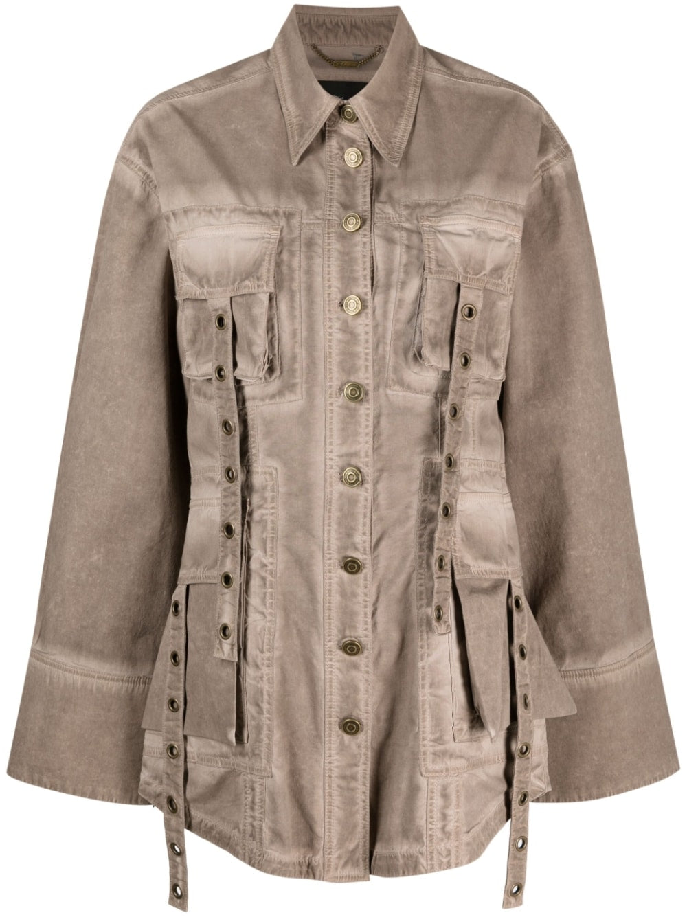 Blumarine Eyelet-Detailed Denim Jacket — Beige