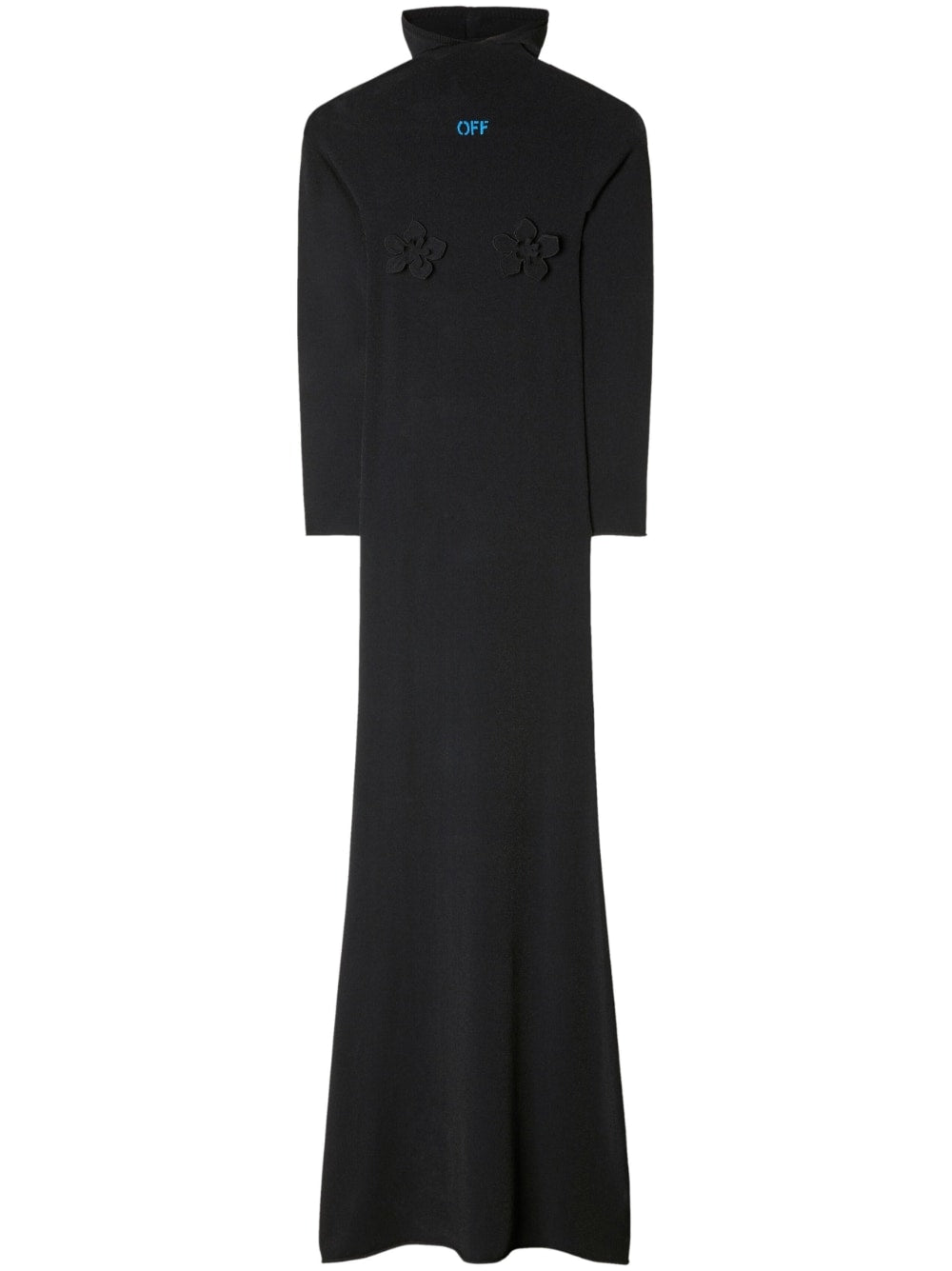 Off White Floral-Appliqué Hooded Dress — Black