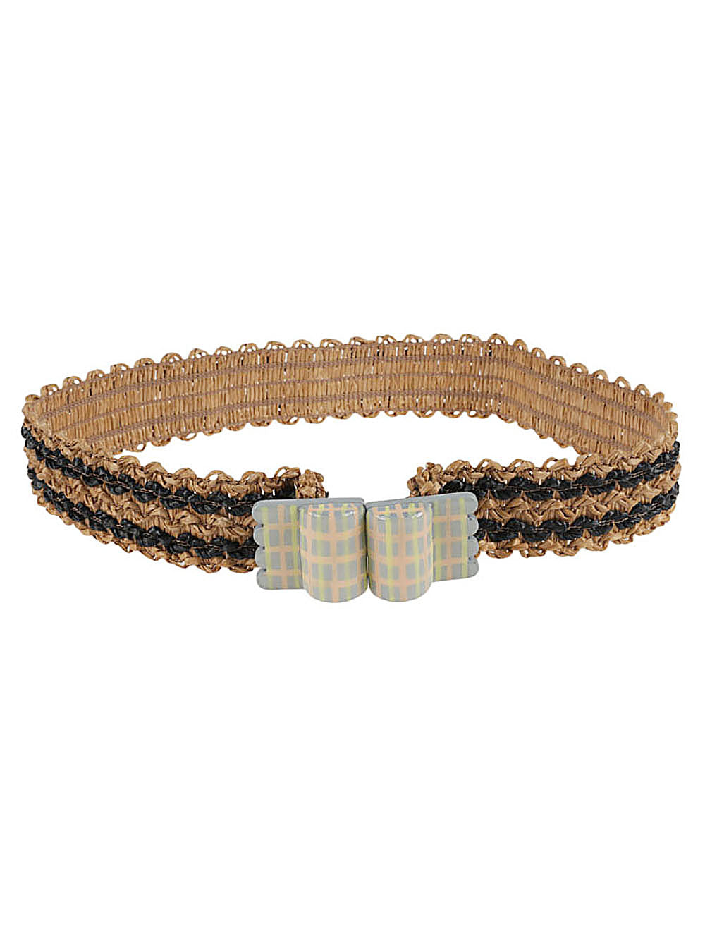 Exquisite J Striped Raffia Belt — Tan