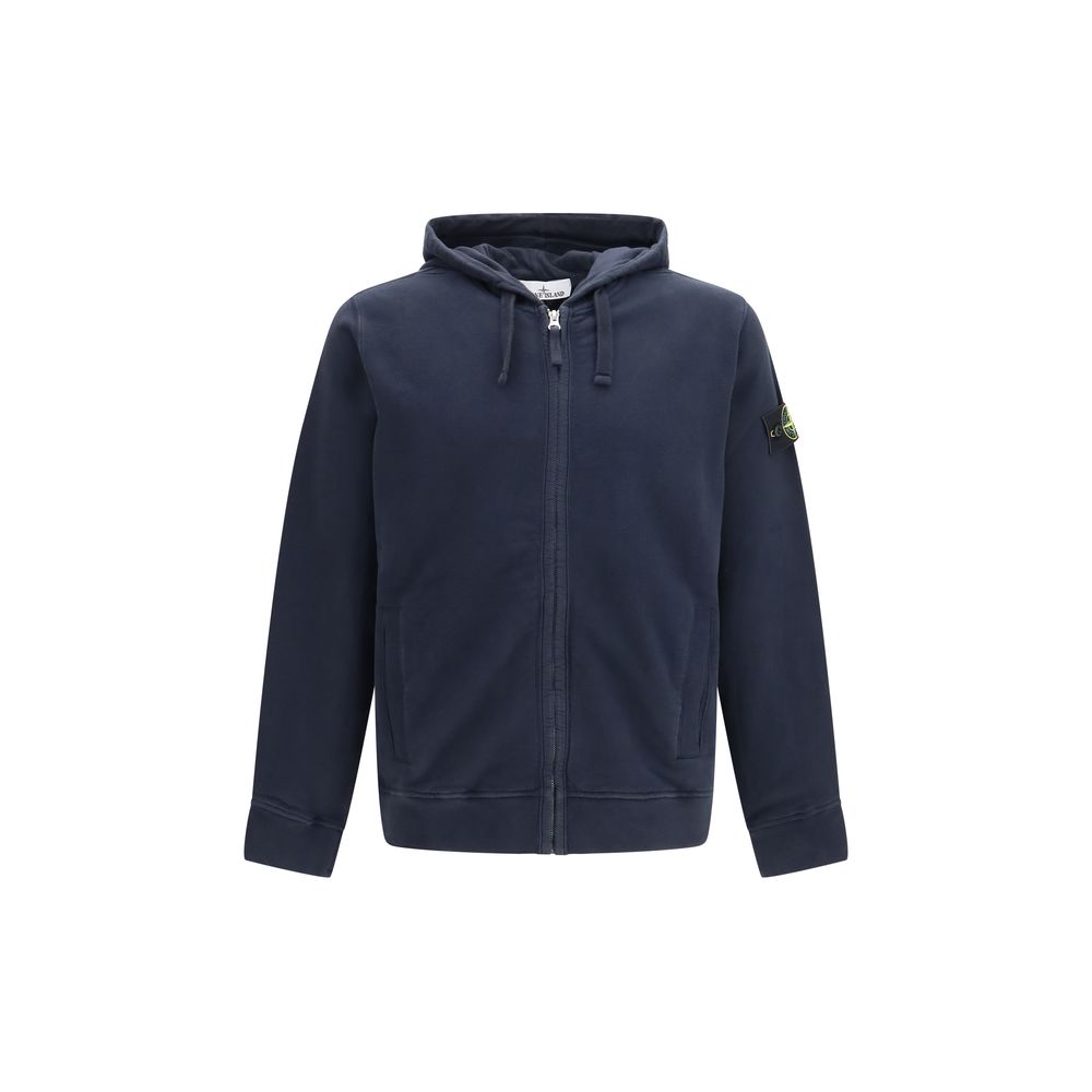 Stone Island Cotton Zip Hoodie with Compass Patch Hoodie — Navy