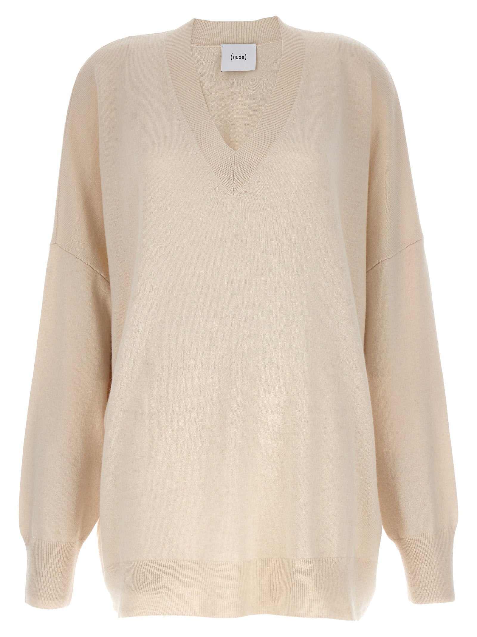 Nude Oversized Wool V-Neck Sweater — Beige