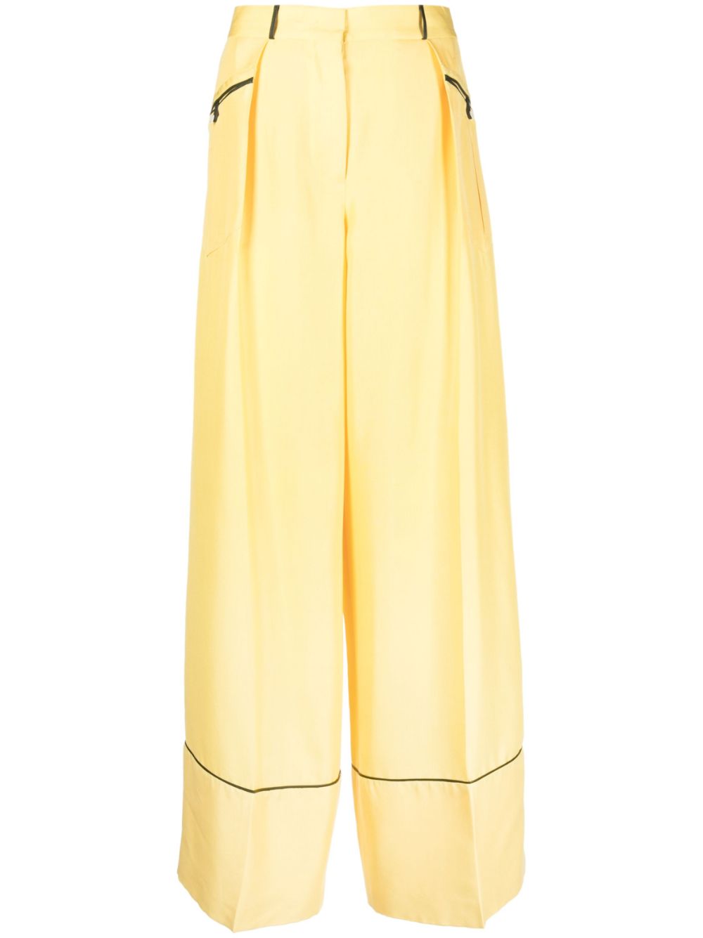 Bally Silk Wide-Leg Trousers — Yellow