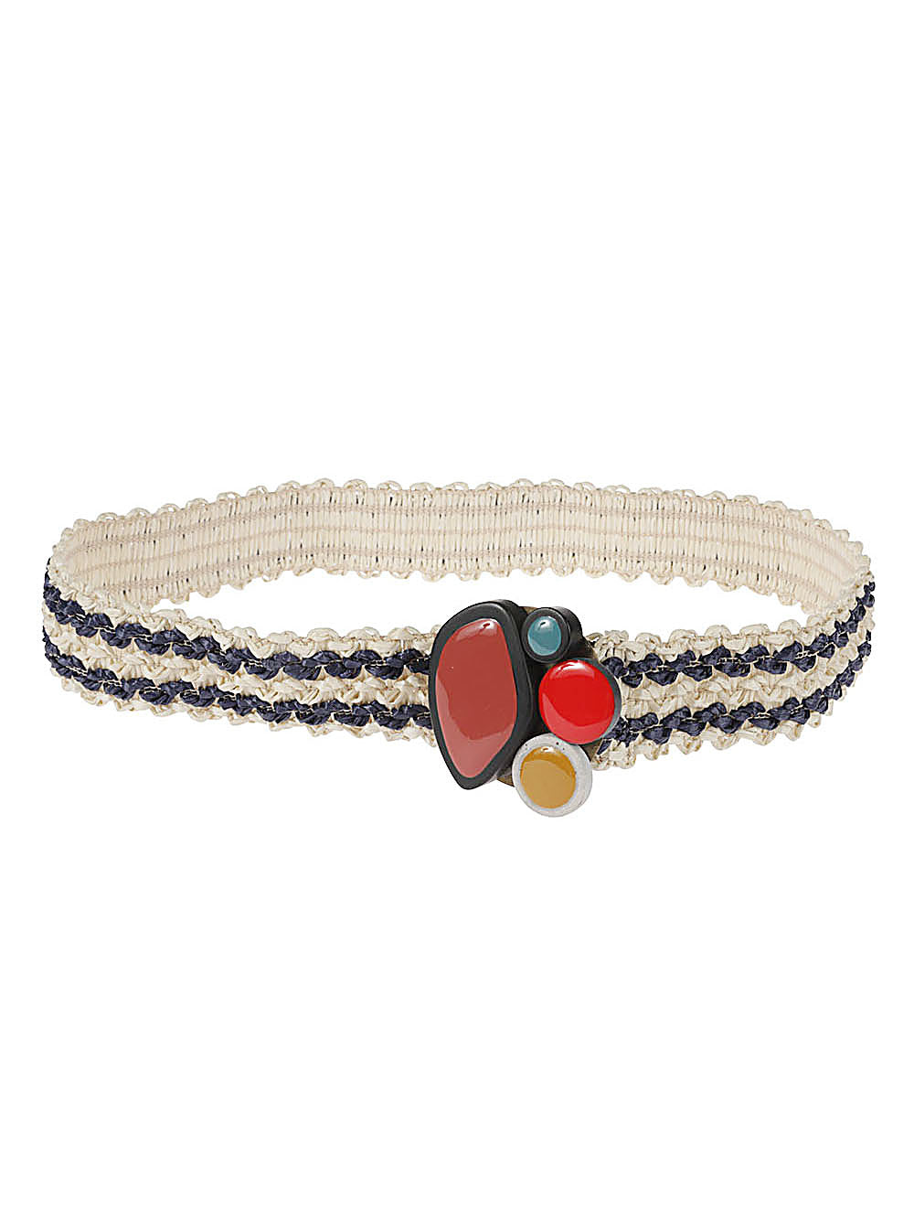 Exquisite J Striped Raffia Belt — Cream