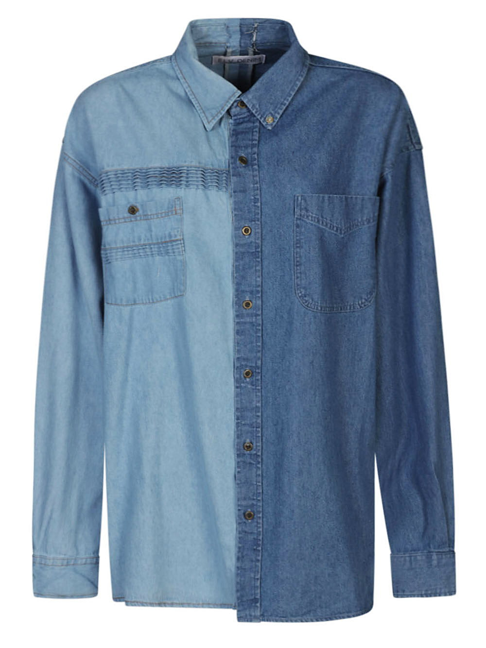 E.L.V. Denim Colorblock Denim Shirt — Blue