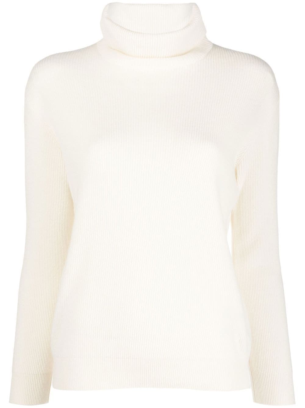 Brunello Cucinelli Ribbed Cashmere Roll-Neck Sweater — Cream