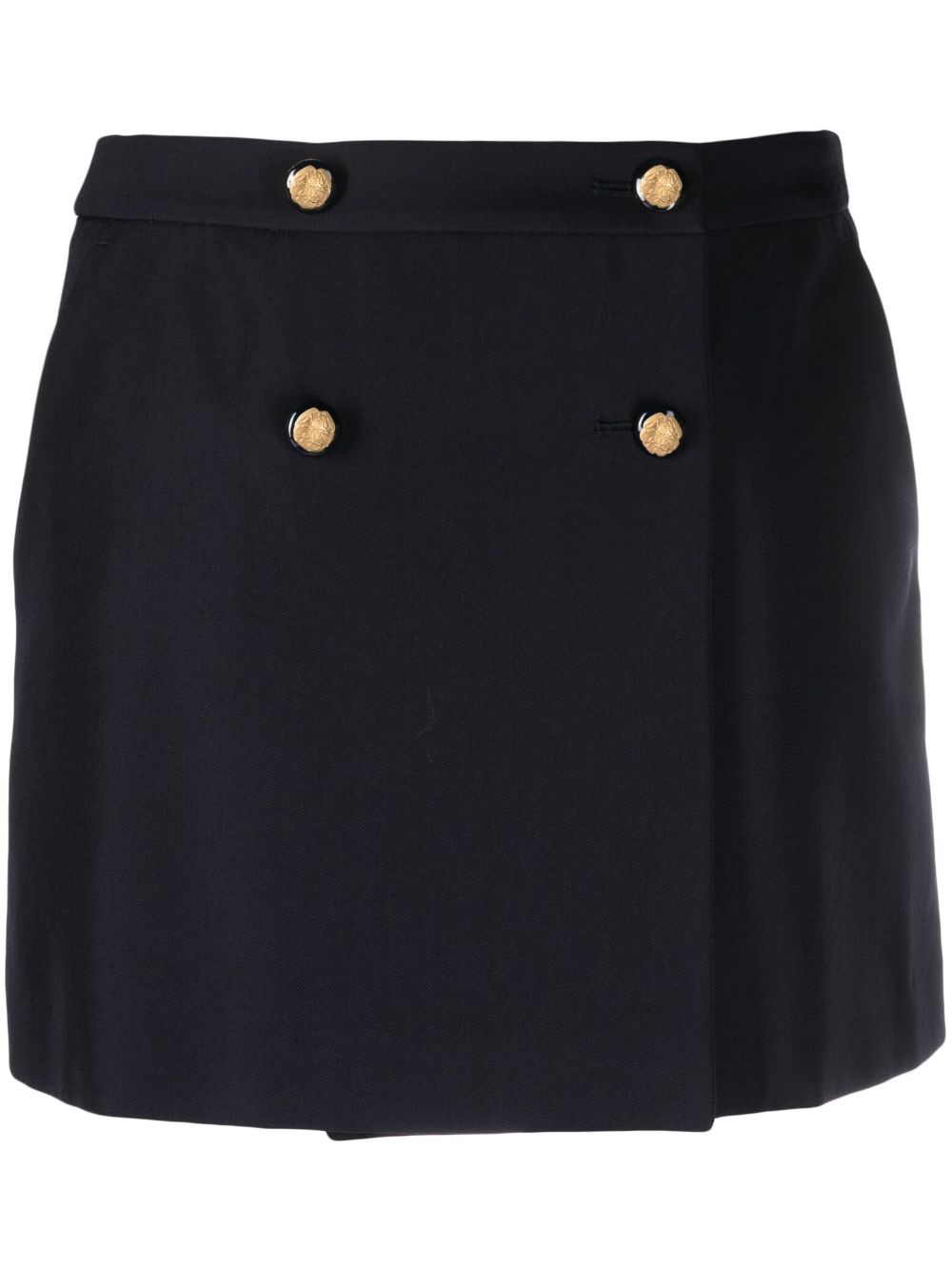 Alexander McQueen Wool-Cotton Blend Mini Wrap Skirt — Navy
